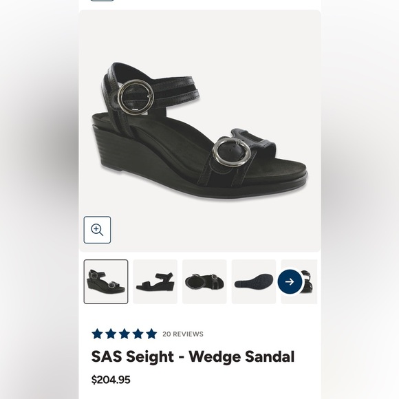 SAS Seight Black Wedge Sandals Size 10M - Picture 1 of 9